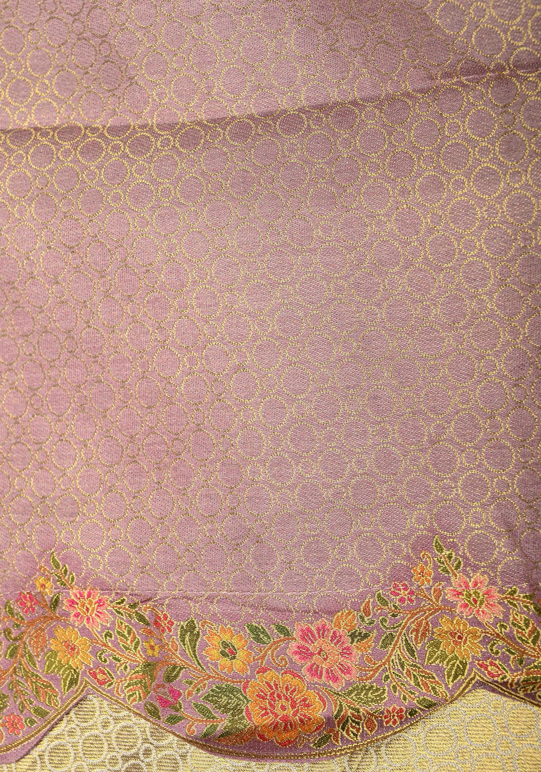 Brocade on Vegan Silk Saree in Pastel Lavender with Floral-Birds design and Scallop border
