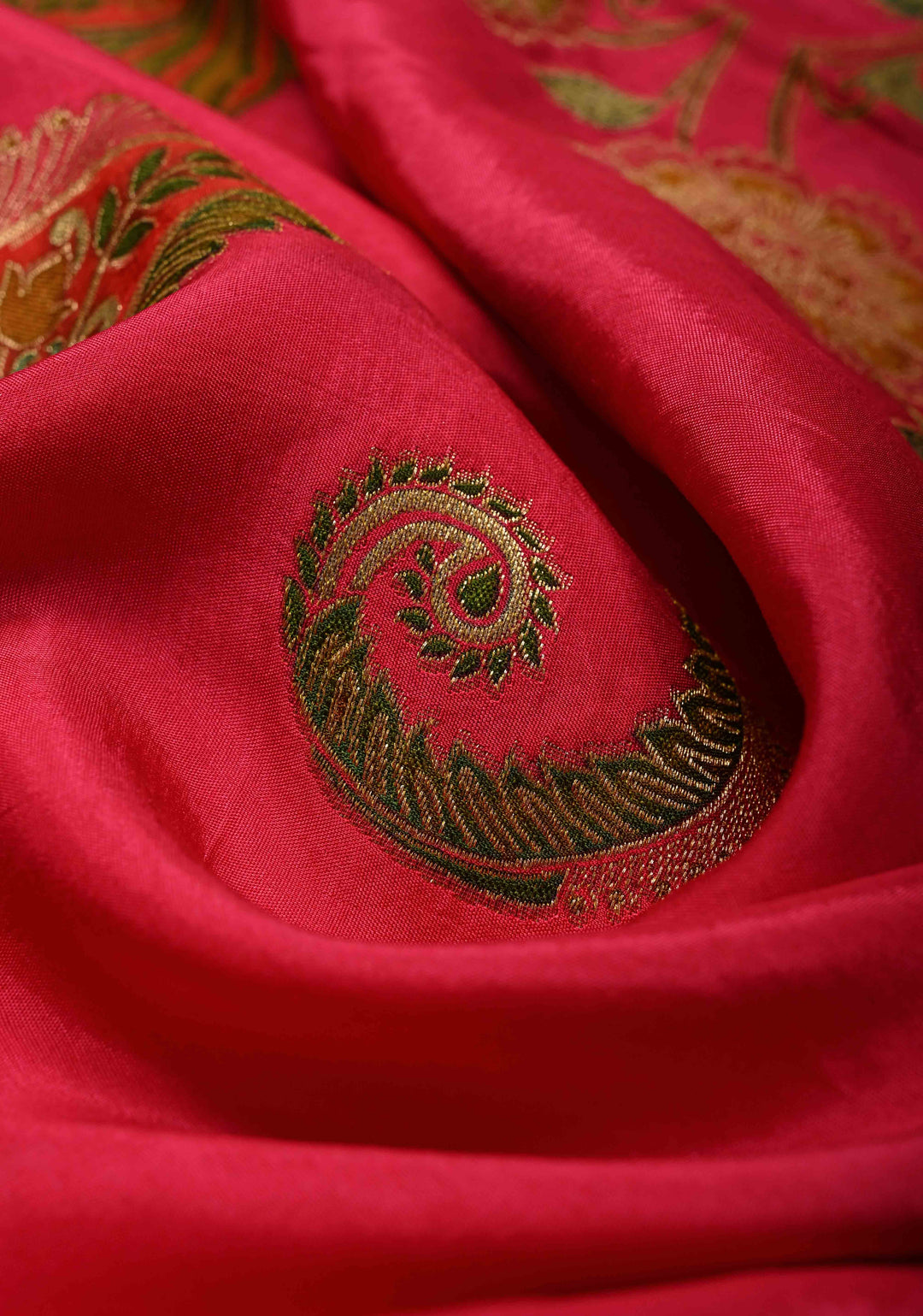 Vegan Soft Silk Saree with paisley motifs in Bright Pink and border