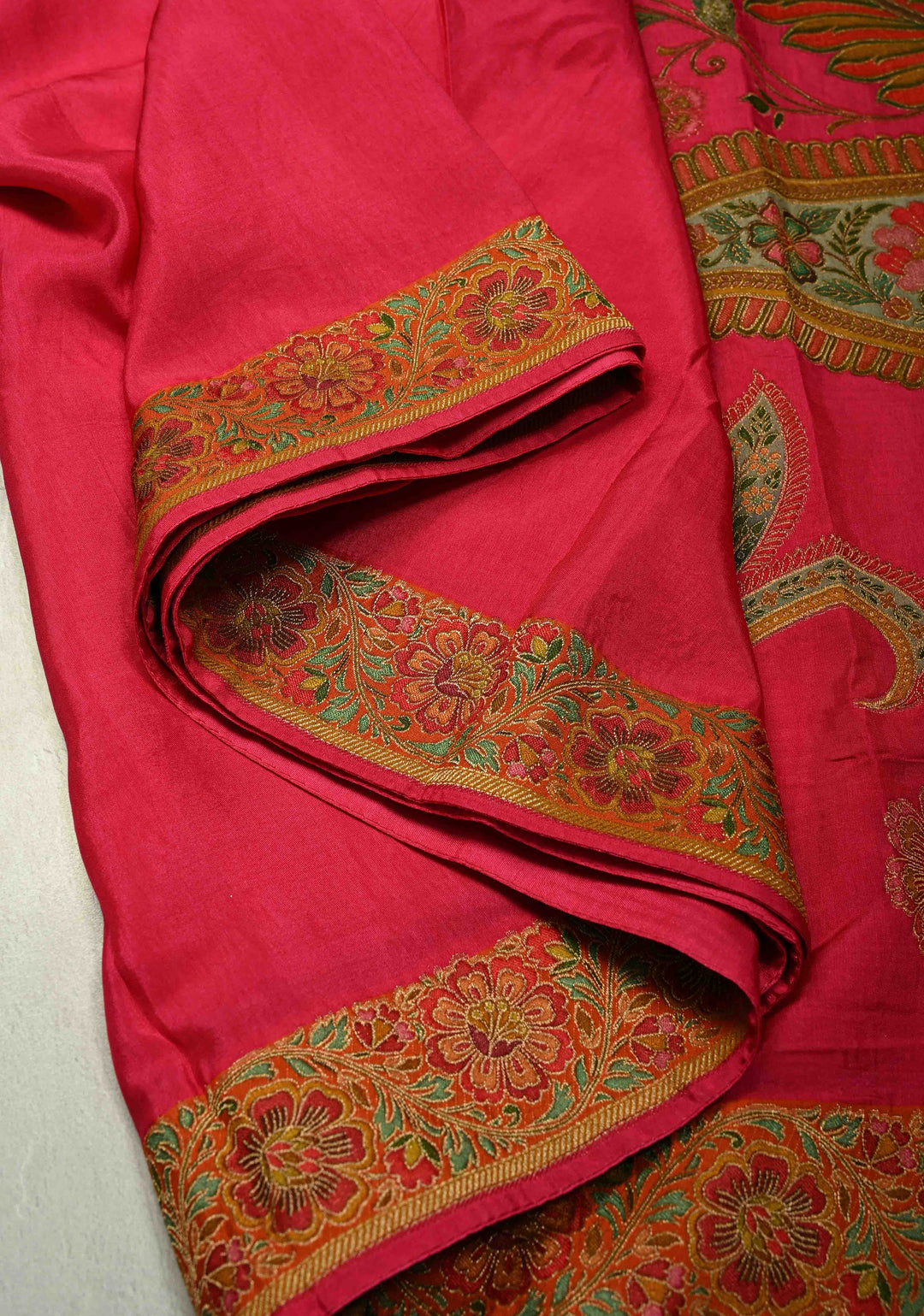 Vegan Soft Silk Saree with paisley motifs in Bright Pink and border