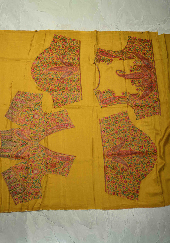 Vegan Soft Silk Saree with paisley motifs in mustard yellow with Contrast Border