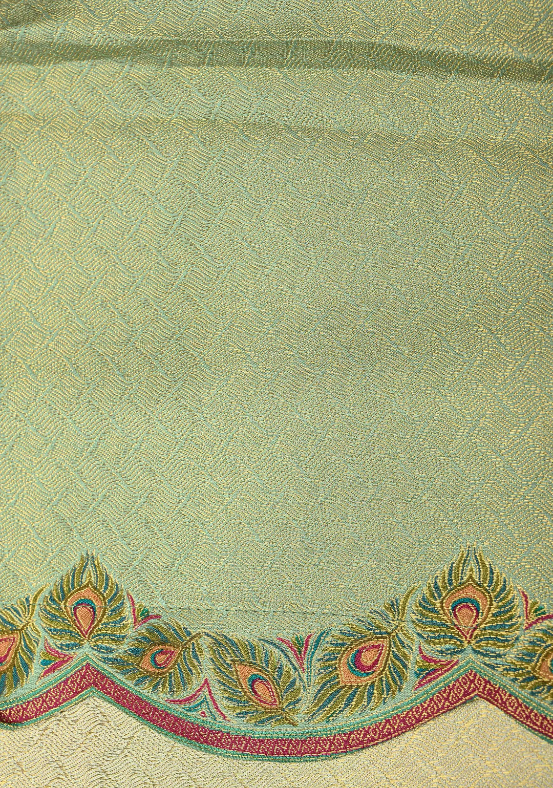 Vegan Silk Saree in Mint Green with Floral Jaal and Scallop Border