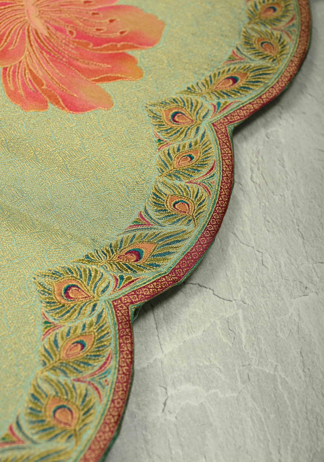 Vegan Silk Saree in Mint Green with Floral Jaal and Scallop Border