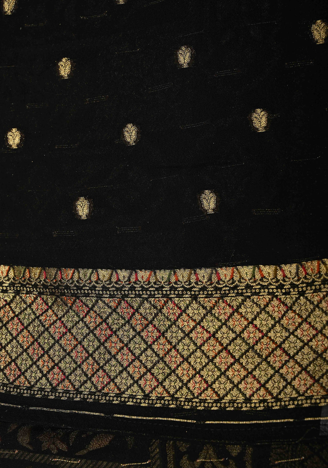 Vegan Georgette Floral Brocade Silk Saree in Black with zari border