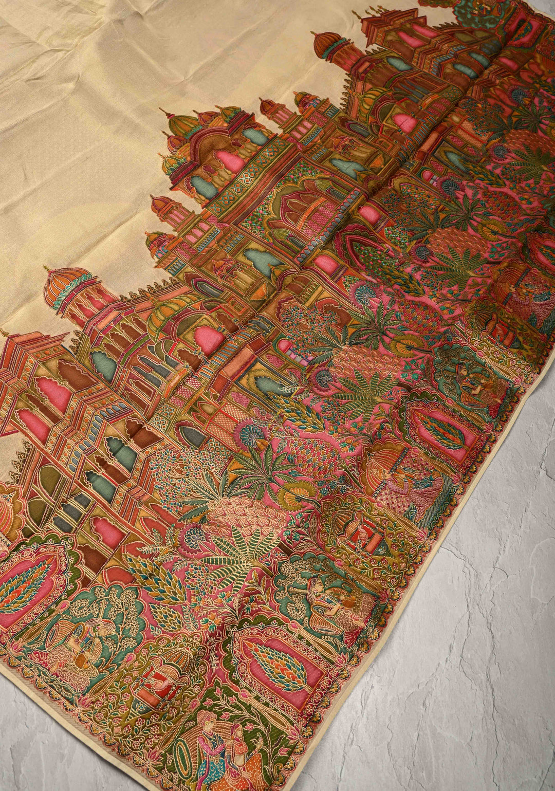Beige Vegan  Viscose Shimmer Tissue Saree with Intricately Embroidery Border