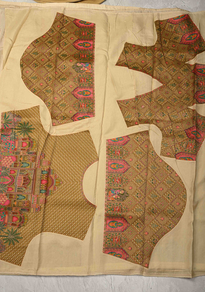 Beige Vegan  Viscose Shimmer Tissue Saree with Intricately Embroidery Border