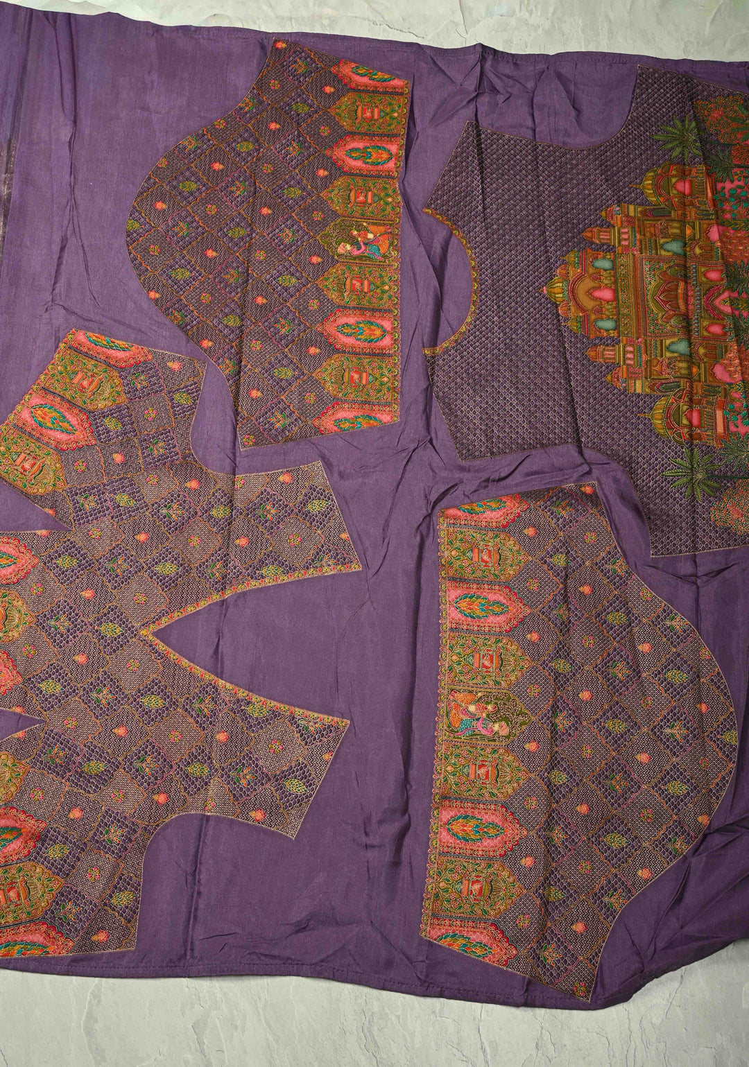 Purple Vegan Silk Tissue with Embroidery Border