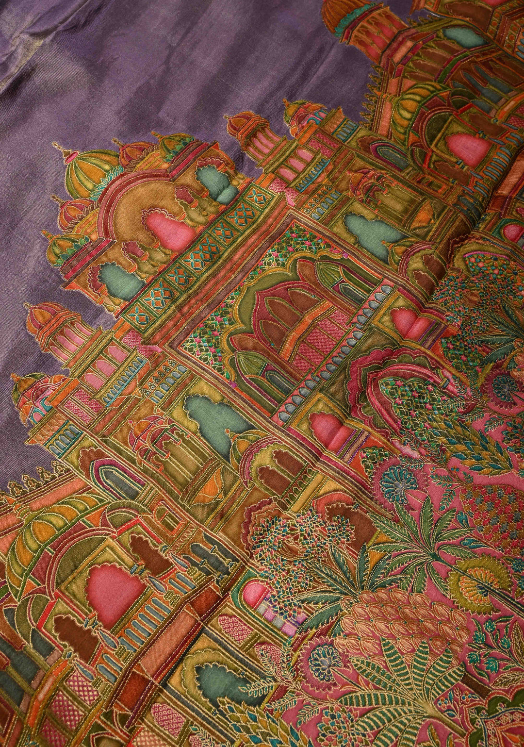 Purple Vegan Silk Tissue with Embroidery Border