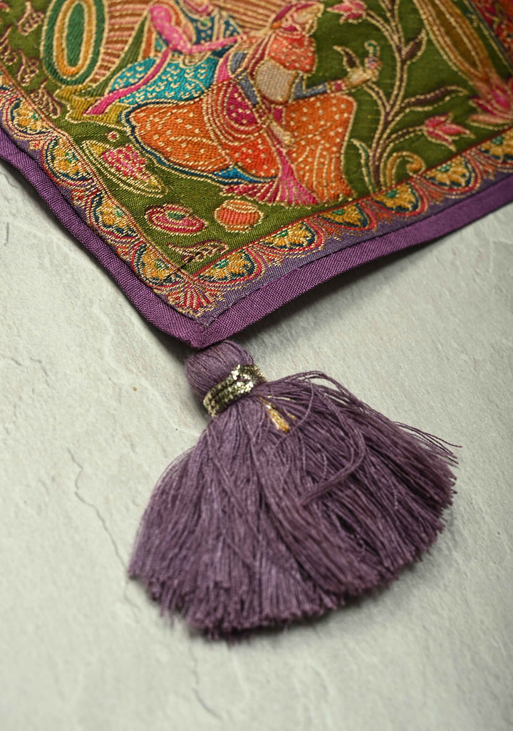 Purple Vegan Silk Tissue with Embroidery Border