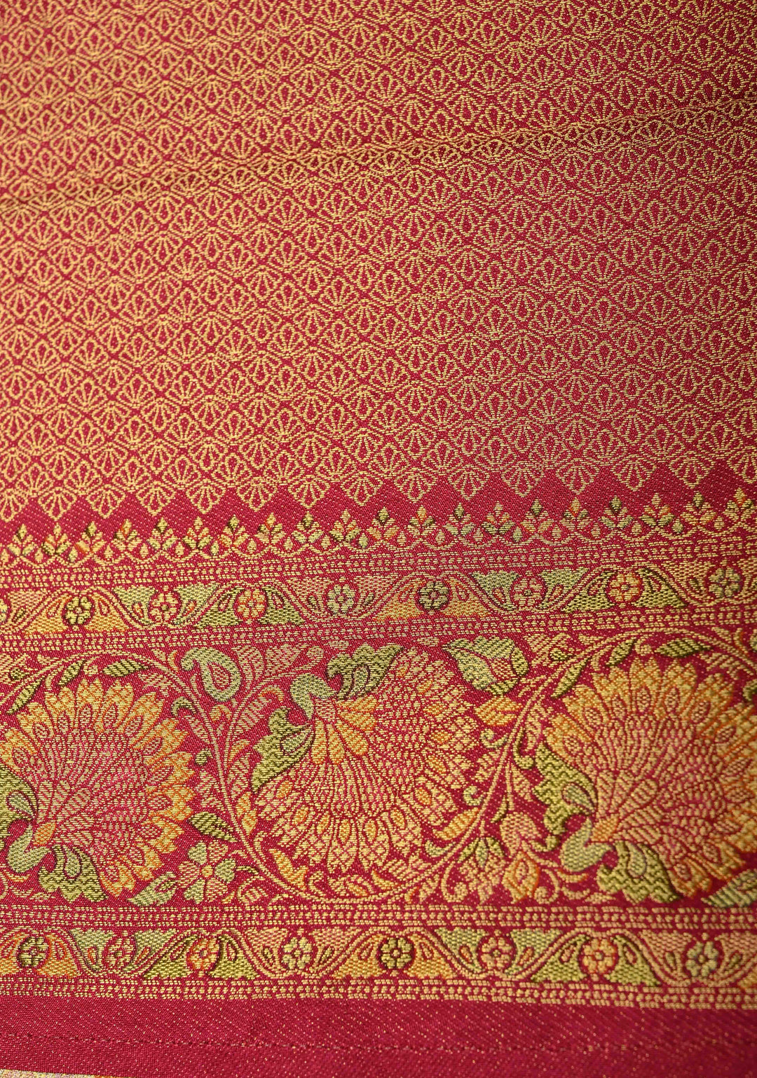 Vegan Silk Saree in Cream with Meenakari Floral Diagonal Stripes and Contrast Border