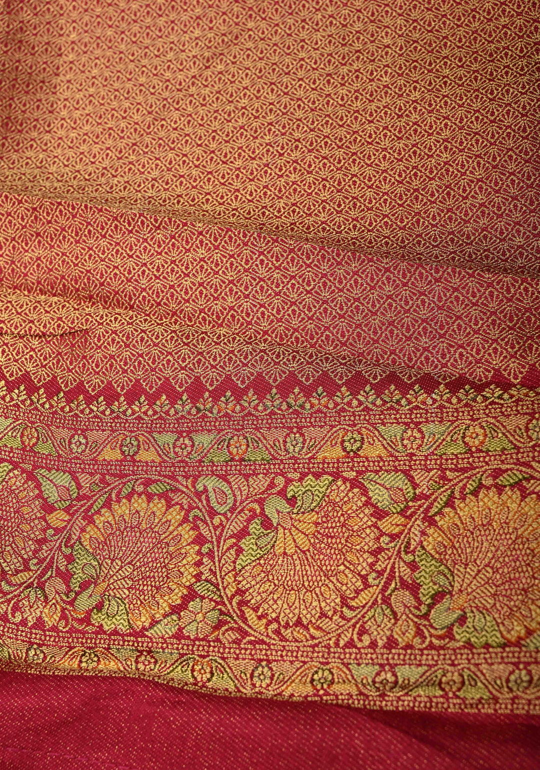 Vegan Silk Saree in Pink-Red with Lehriya Design and Border