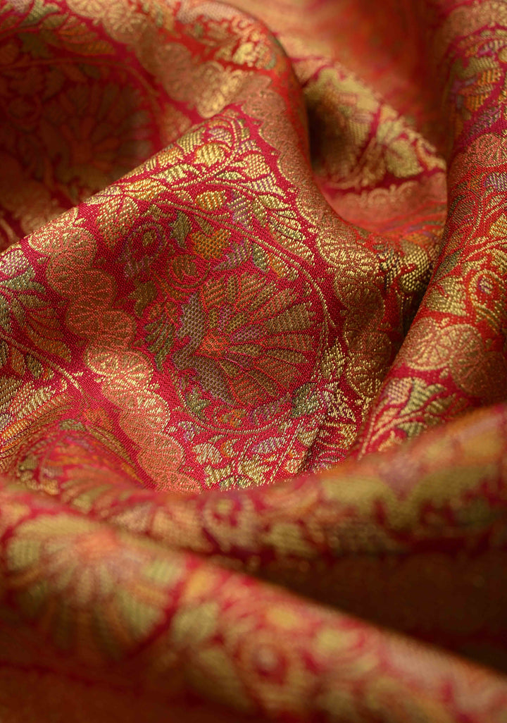 Vegan Silk Saree in Pink-Red with Lehriya Design and Border