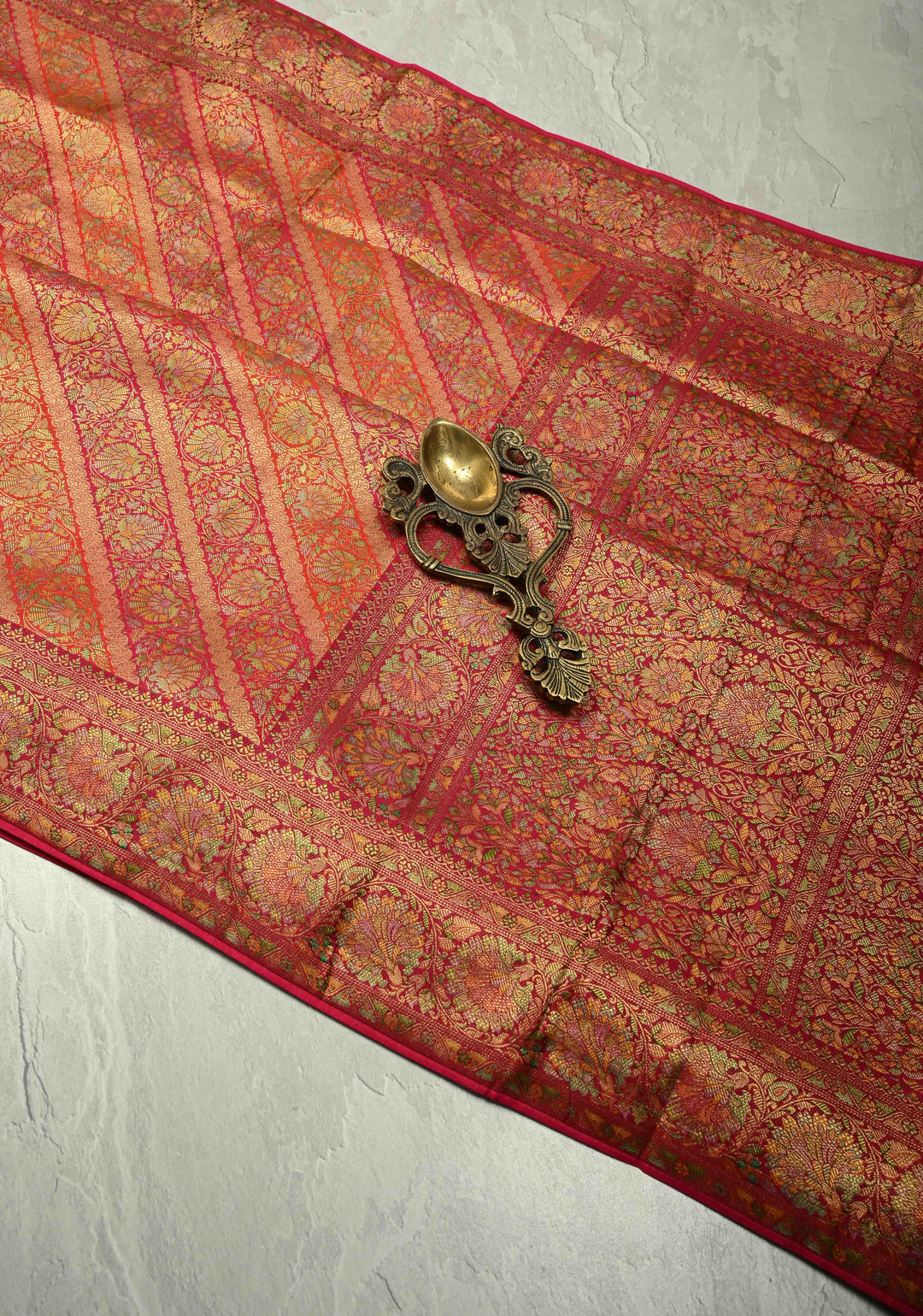 Vegan Silk Saree in Pink-Red with Lehriya Design and Border