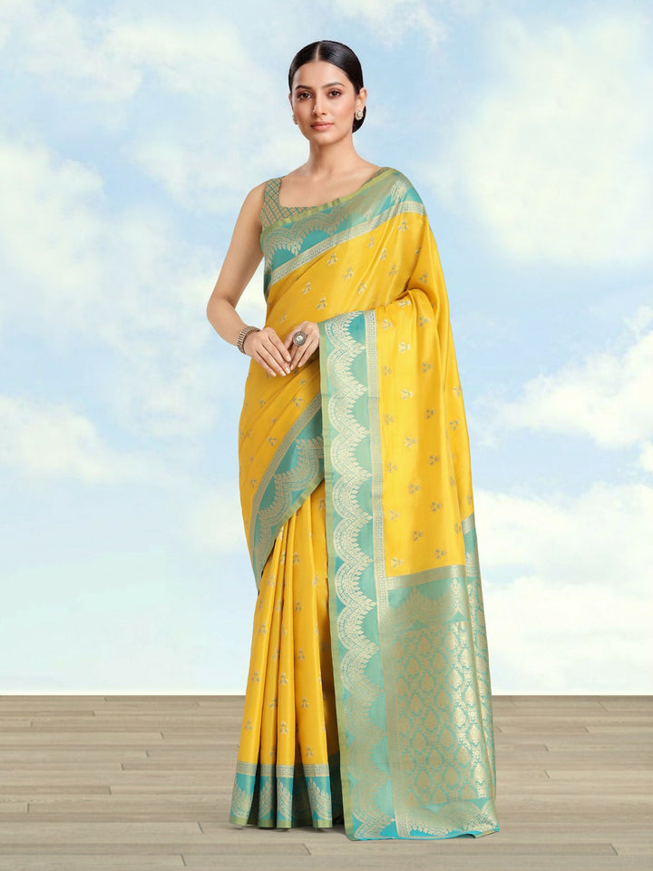 Yellow Color Weaving Semi Banarasi Tissue Silk Saree | SHOBITAM