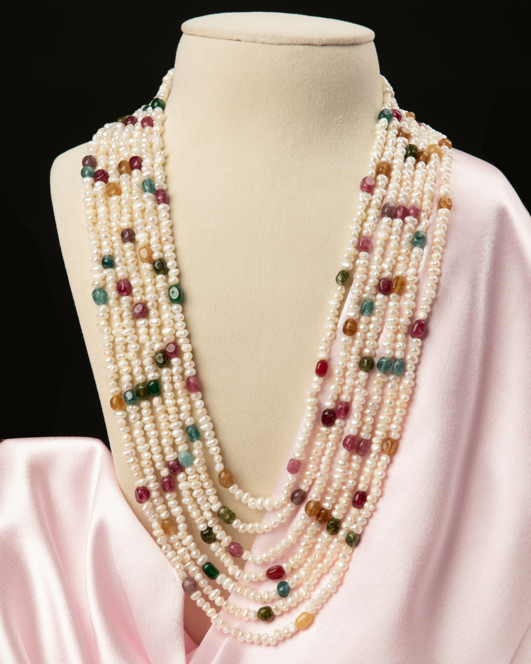 Rangrez Moti Mala – Natural Tourmaline & Pearl Necklace| SHOBITAM