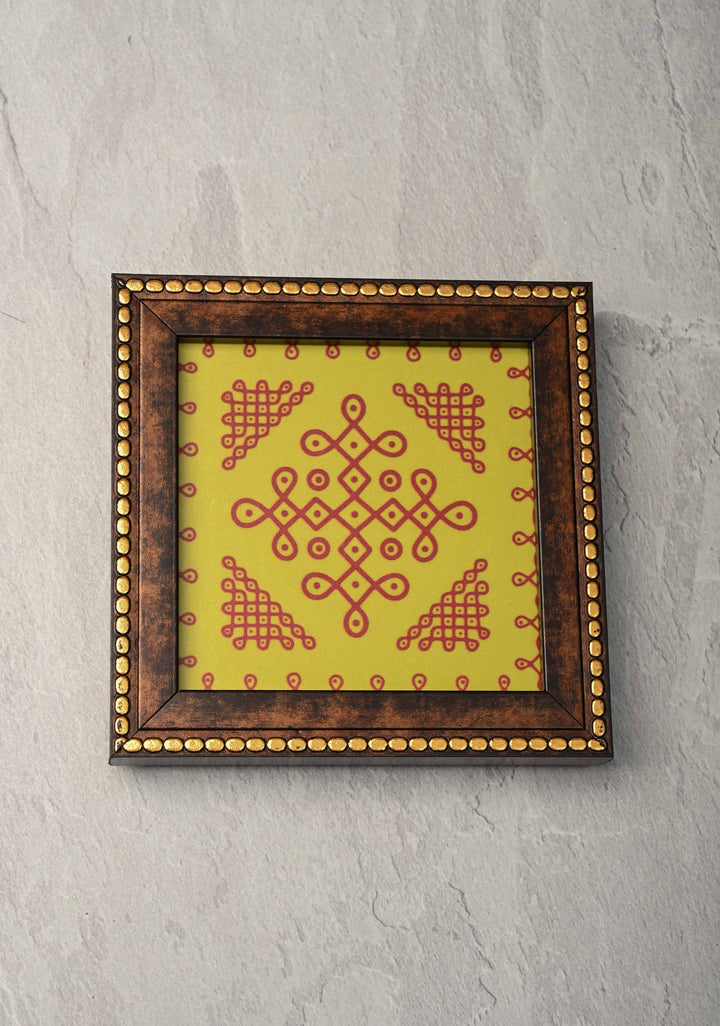 pack of 10 Festival Return Gifts - Home Decorative Wooden Framed Kolam or Rangoli Artwork Coasters