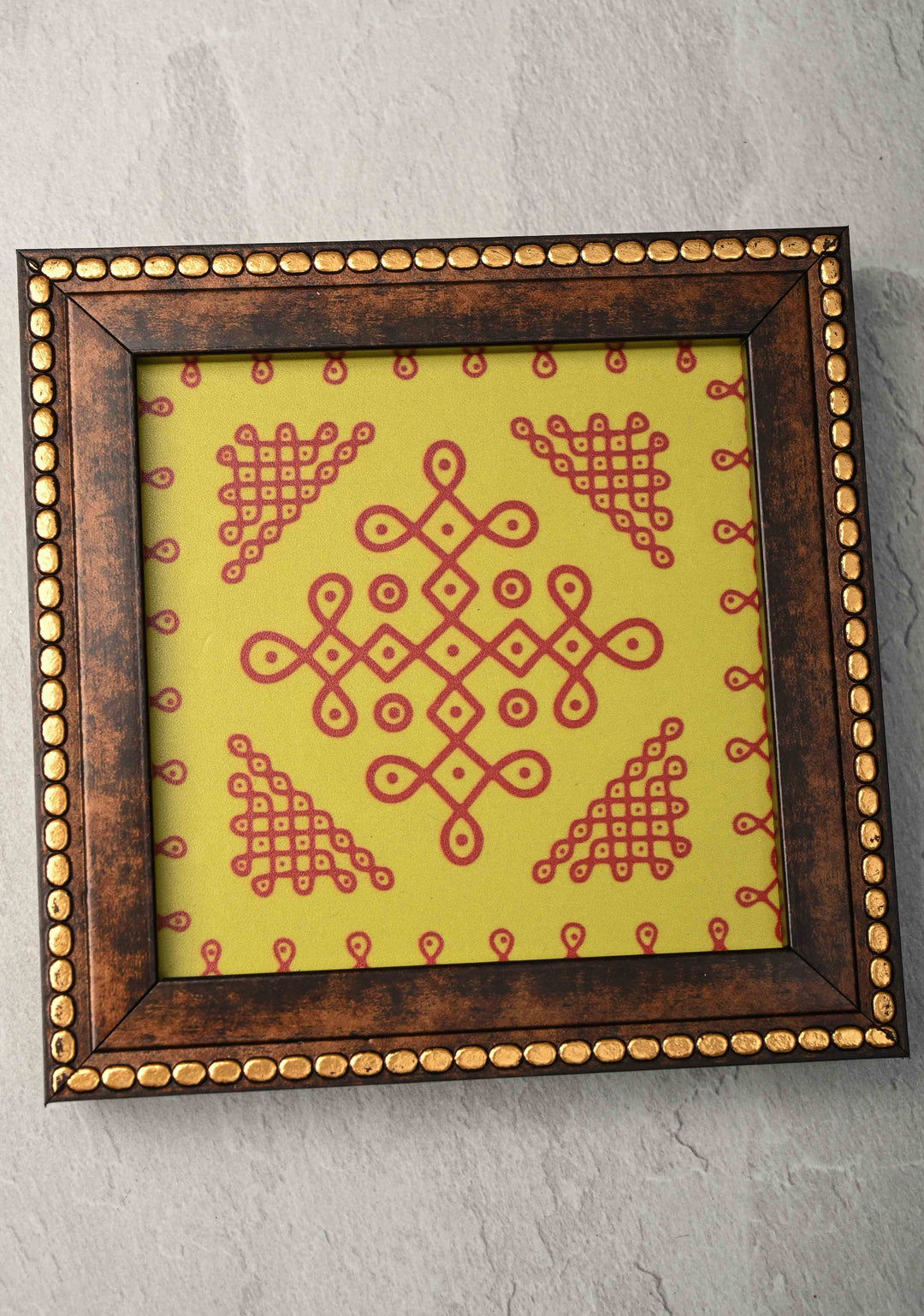 pack of 10 Festival Return Gifts - Home Decorative Wooden Framed Kolam or Rangoli Artwork Coasters