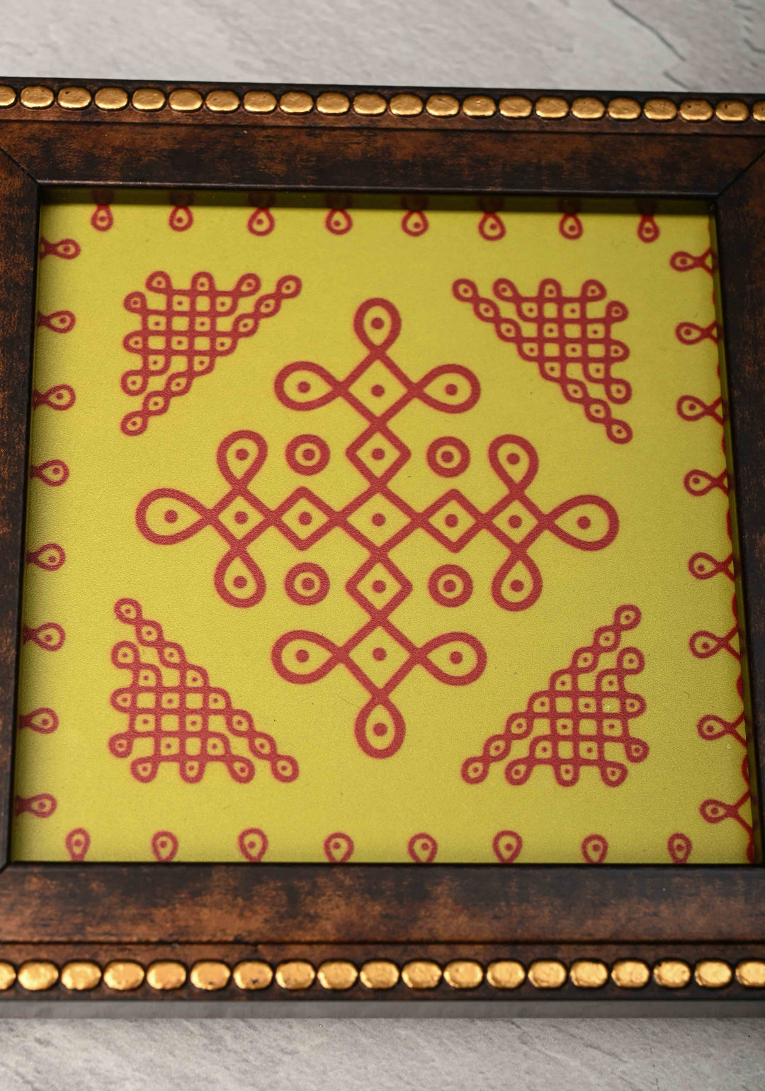 pack of 10 Festival Return Gifts - Home Decorative Wooden Framed Kolam or Rangoli Artwork Coasters