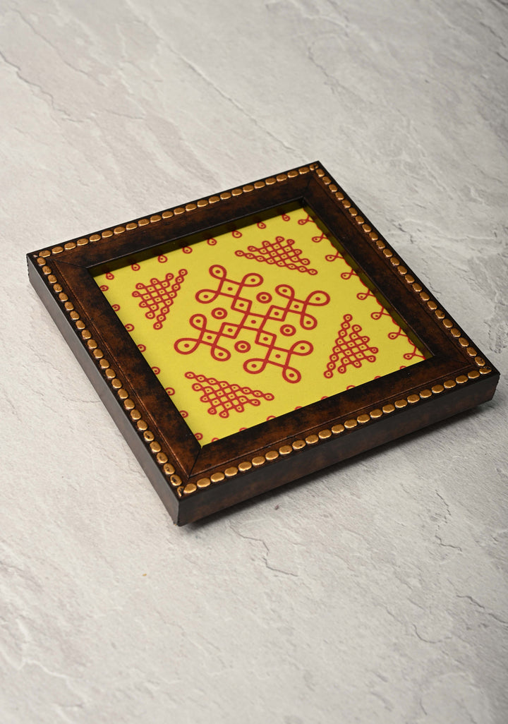 pack of 10 Festival Return Gifts - Home Decorative Wooden Framed Kolam or Rangoli Artwork Coasters
