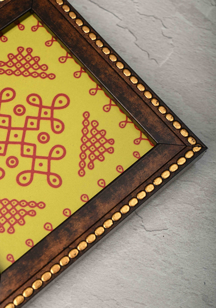 pack of 10 Festival Return Gifts - Home Decorative Wooden Framed Kolam or Rangoli Artwork Coasters