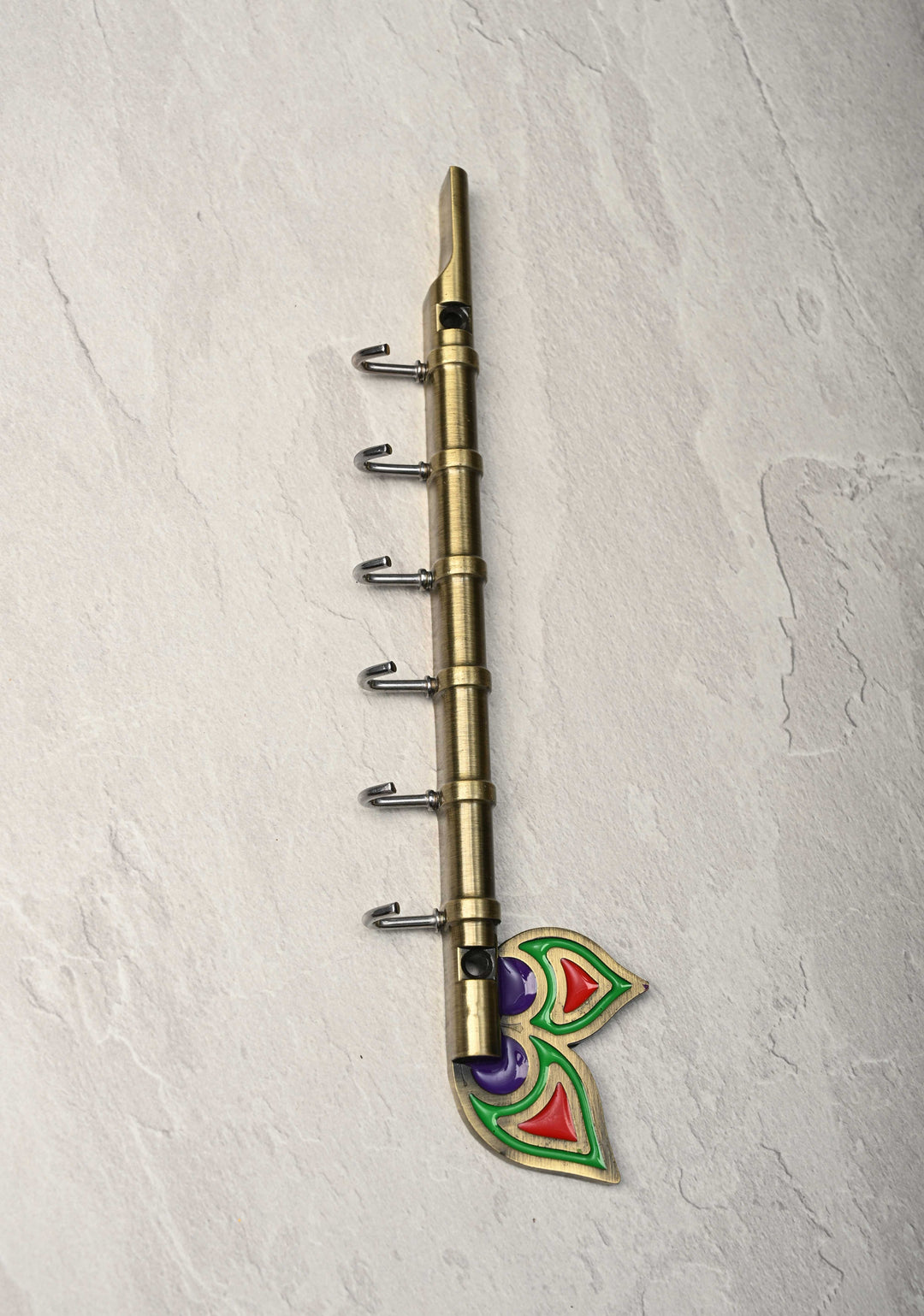 Festival Return Gifts - Home Decorative Flute Shaped Wall Mounted Key Holder with Peacock Feather Design