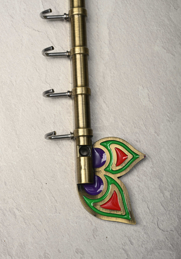 Festival Return Gifts - Home Decorative Flute Shaped Wall Mounted Key Holder with Peacock Feather Design