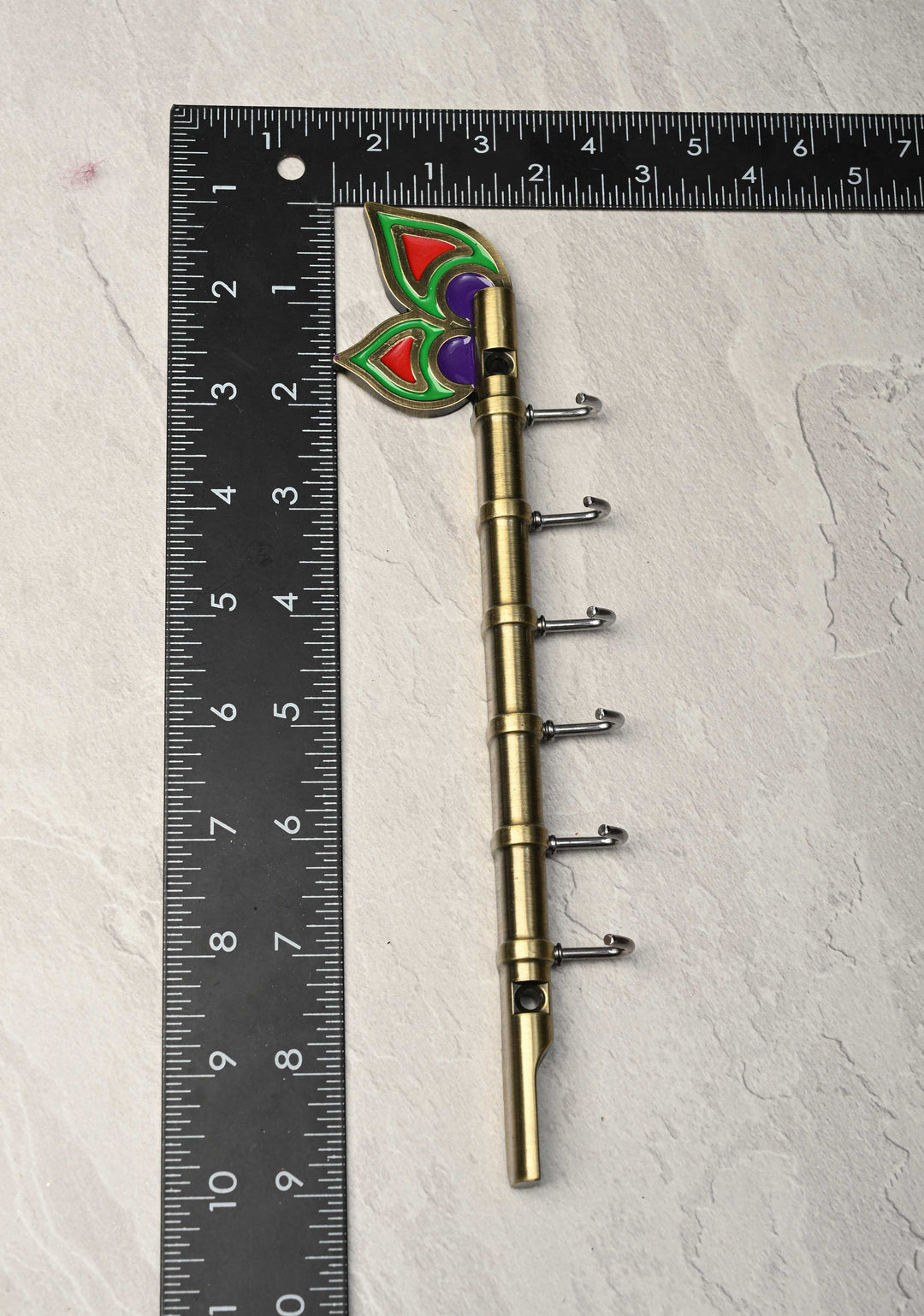 Festival Return Gifts - Home Decorative Flute Shaped Wall Mounted Key Holder with Peacock Feather Design