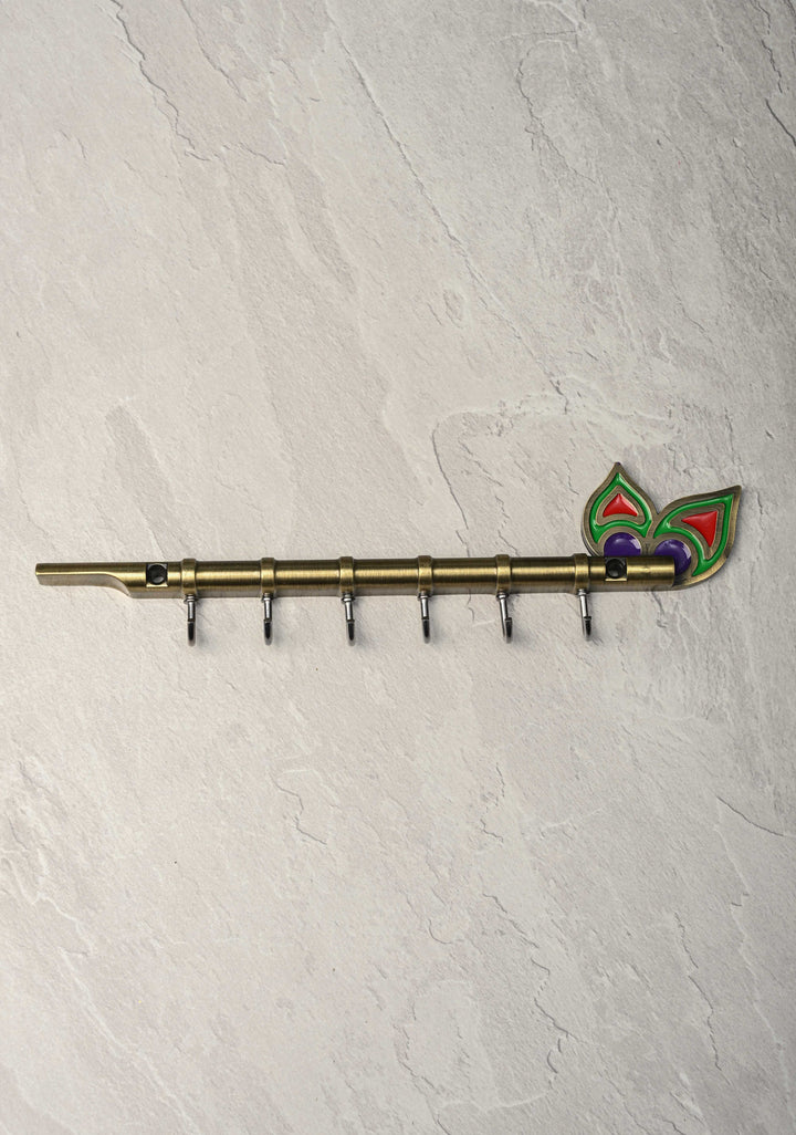 Festival Return Gifts - Home Decorative Flute Shaped Wall Mounted Key Holder with Peacock Feather Design