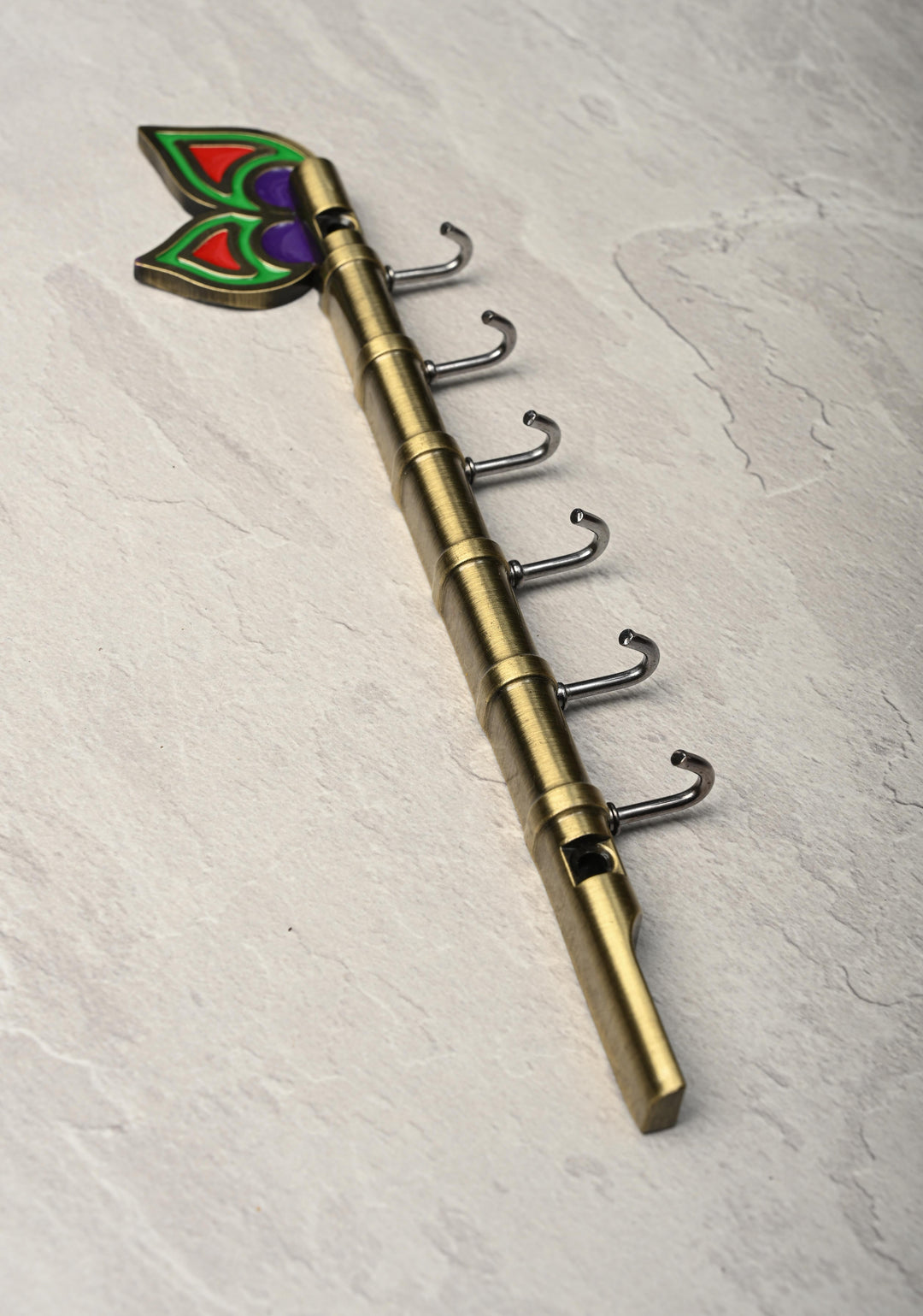 Festival Return Gifts - Home Decorative Flute Shaped Wall Mounted Key Holder with Peacock Feather Design