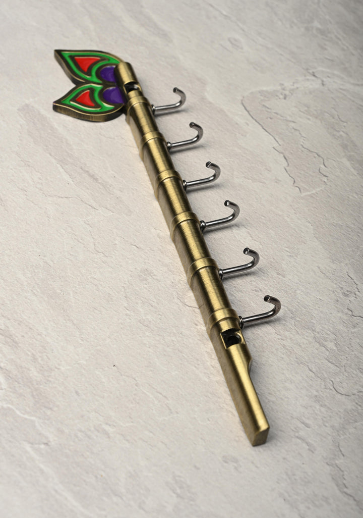Festival Return Gifts - Home Decorative Flute Shaped Wall Mounted Key Holder with Peacock Feather Design