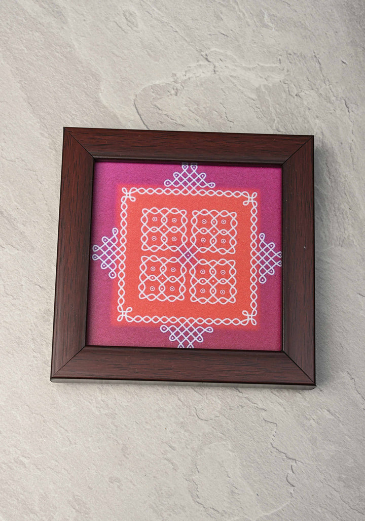 Pack of 10 Festival Return Gifts - Home Decorative Wooden Framed Kolam or Rangoli Mini Mandappam