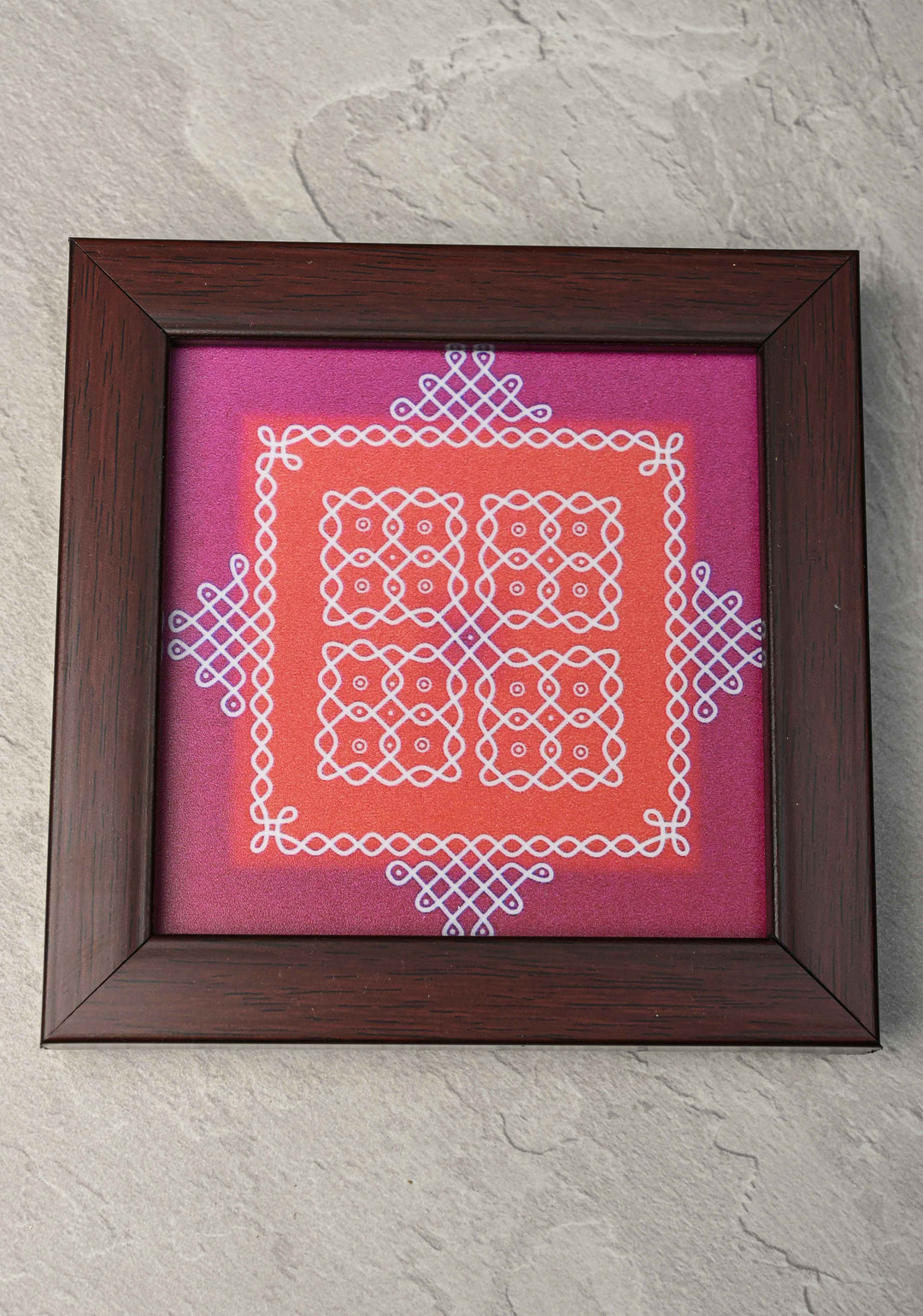 Pack of 10 Festival Return Gifts - Home Decorative Wooden Framed Kolam or Rangoli Mini Mandappam