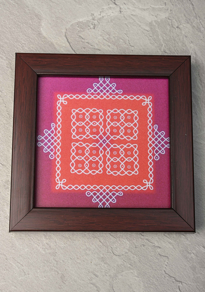 Pack of 10 Festival Return Gifts - Home Decorative Wooden Framed Kolam or Rangoli Mini Mandappam