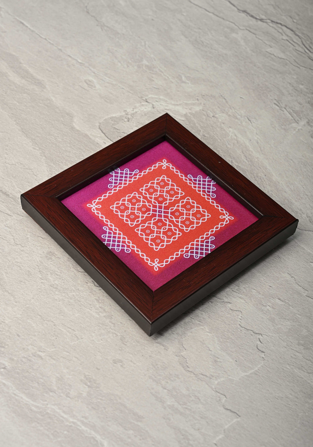 Pack of 10 Festival Return Gifts - Home Decorative Wooden Framed Kolam or Rangoli Mini Mandappam