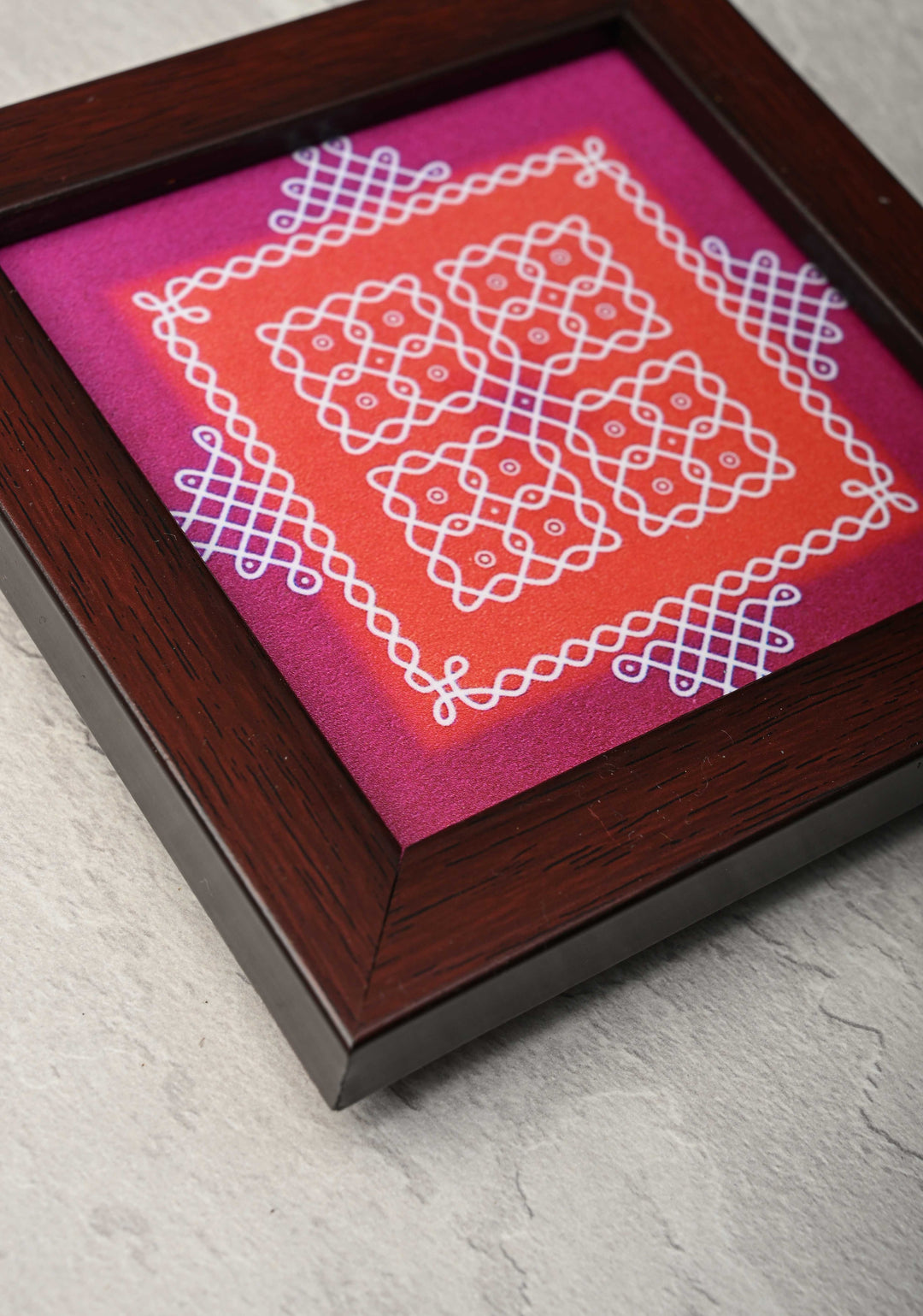 Pack of 10 Festival Return Gifts - Home Decorative Wooden Framed Kolam or Rangoli Mini Mandappam
