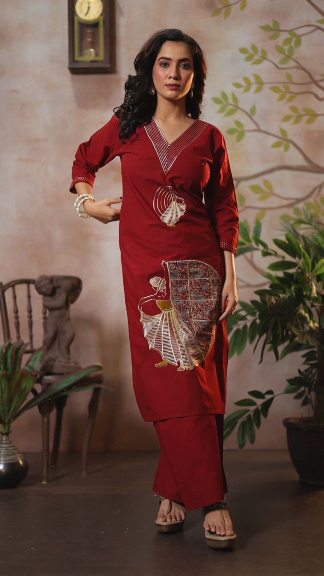 Maroon Cotton Dola Daman Ethnic Coord Set | Made to Order