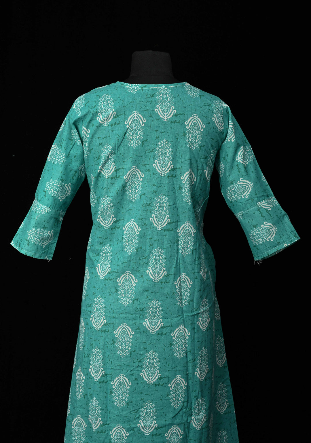 Cotton Jaipuri Print  Blue A-Line Kurti Set with Contrast Neck Detailing | Made to Order