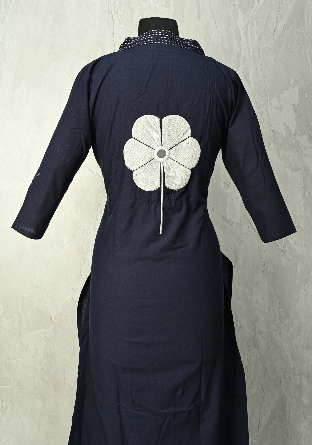 Navy Cotton Applique Floral Kurti 2 piece Set | Made to Order