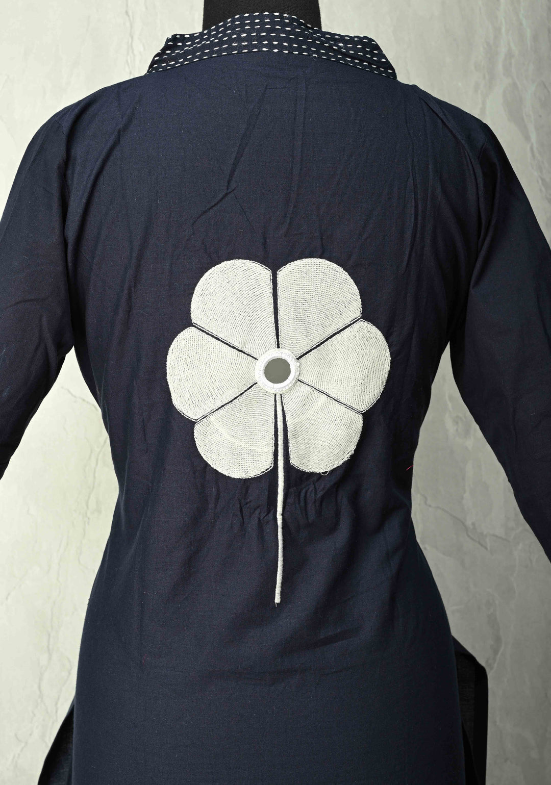 Navy Cotton Applique Floral Kurti 2 piece Set | Made to Order