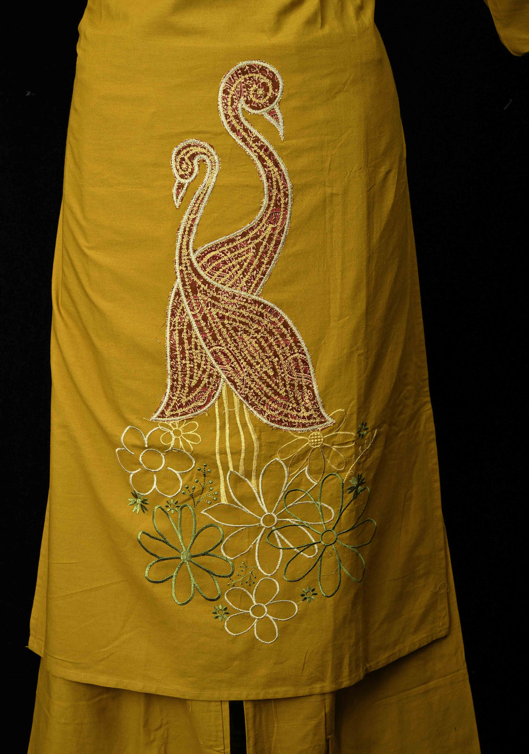 Mustard Yellow Cotton Coord Set with V-neck, 3/4th Sleeve Kurti & Pants  | Made to Order