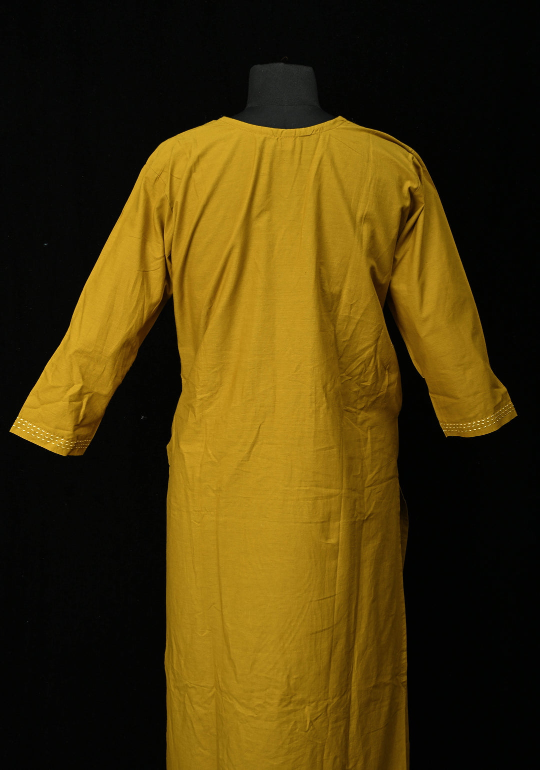 Mustard Yellow Cotton Coord Set with V-neck, 3/4th Sleeve Kurti & Pants  | Made to Order
