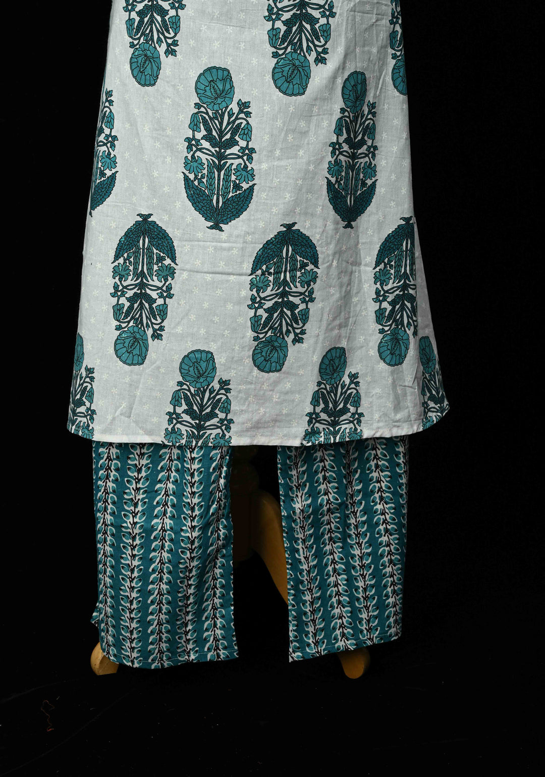 Blue A-Line Printed Cotton Kurti & Pant Set | Made to Order