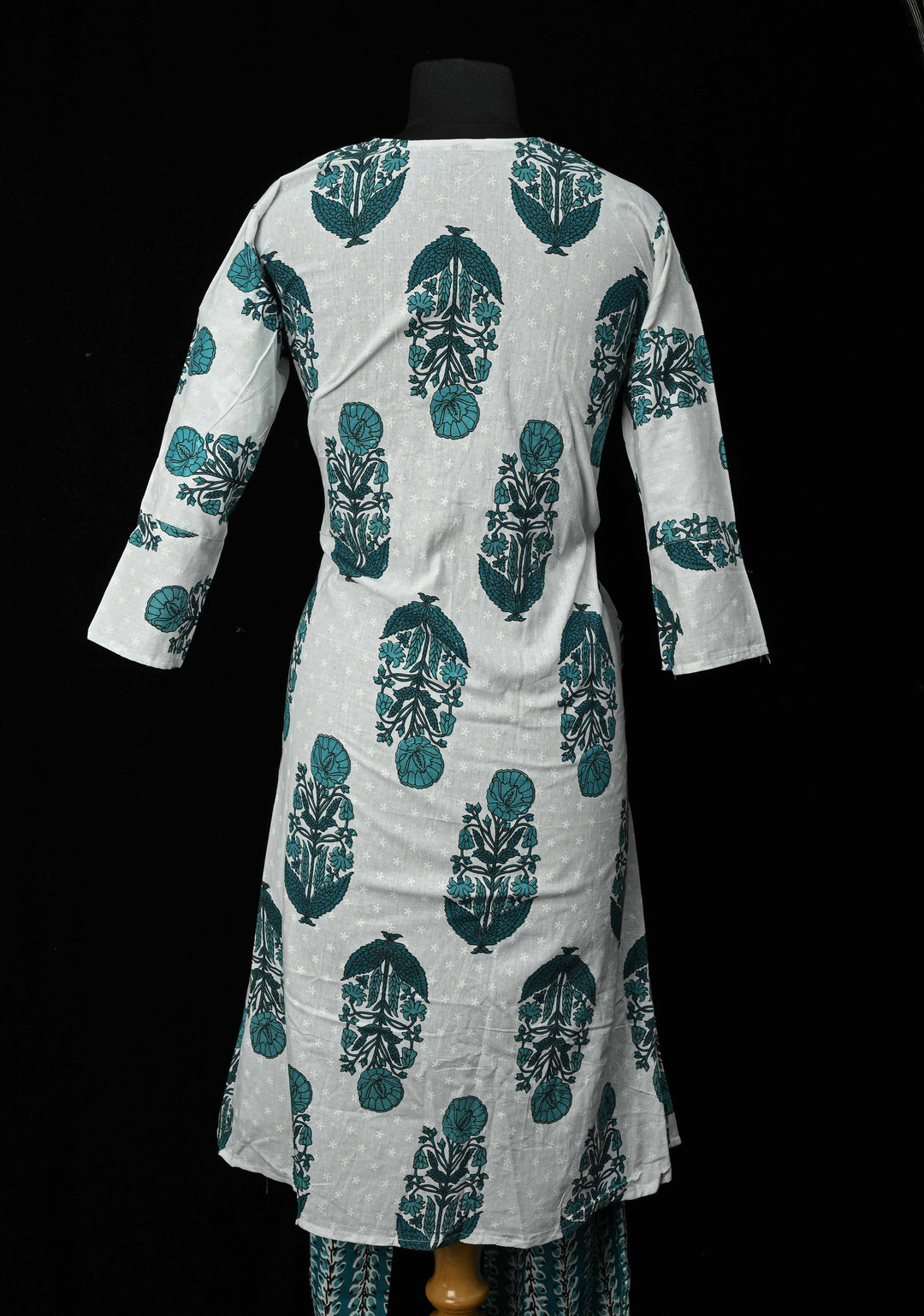 Blue A-Line Printed Cotton Kurti & Pant Set | Made to Order