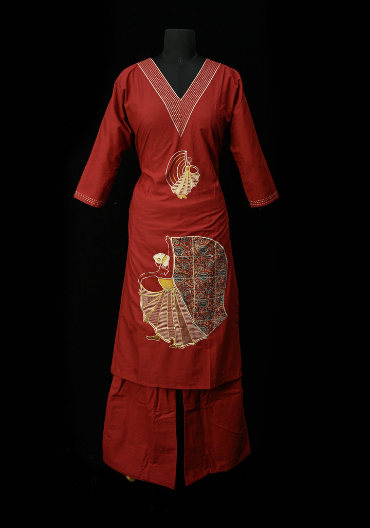 Maroon Cotton Dola Daman Ethnic Coord Set | Made to Order