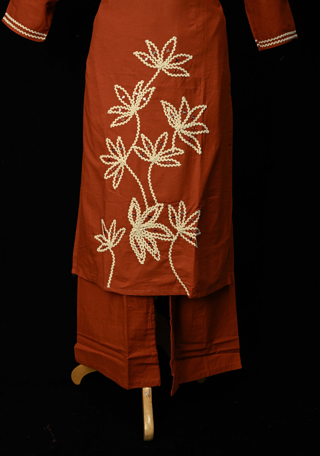 Rust Cotton Applique Daman Kurti 2 piece Set | Made to Order