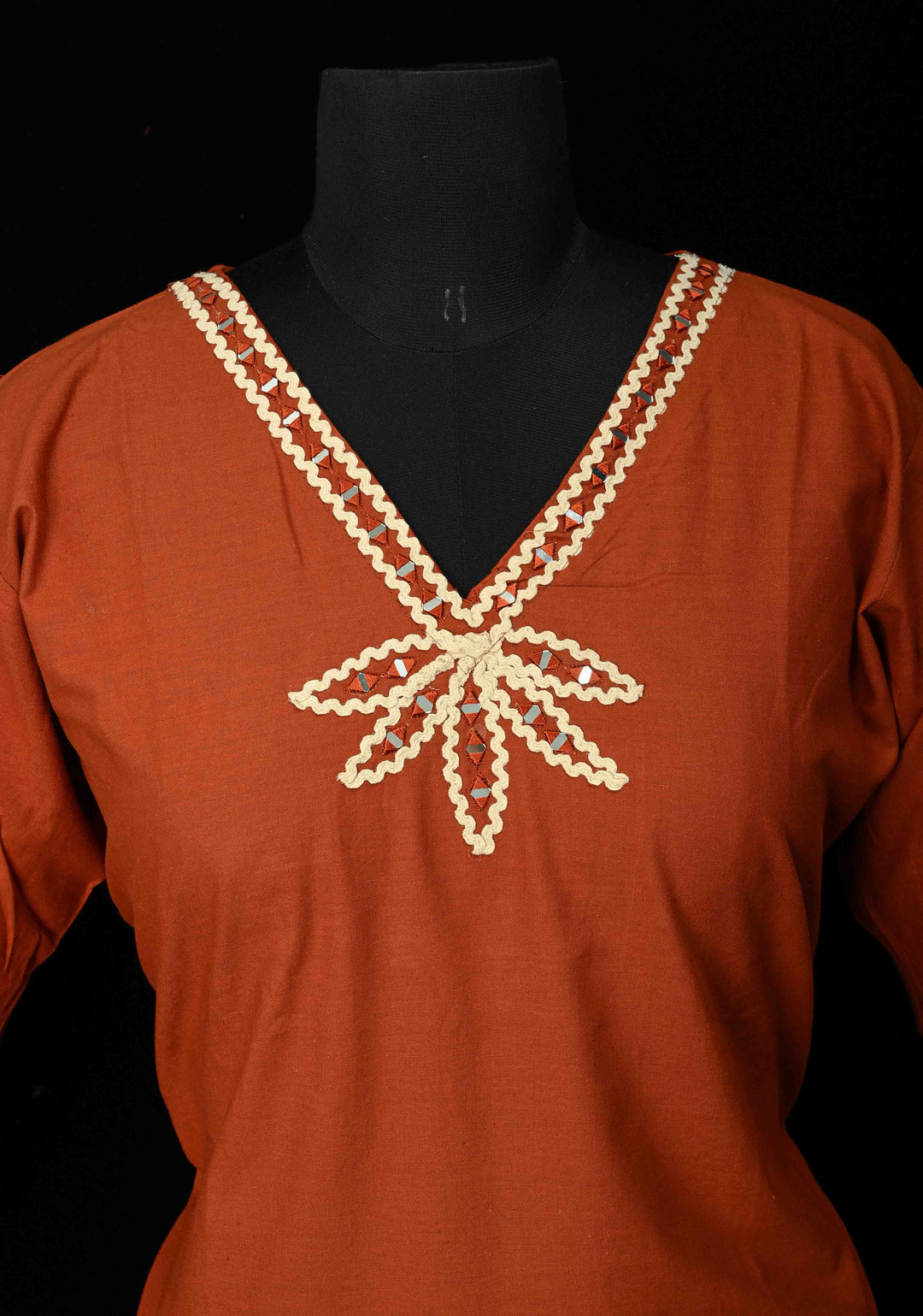 Rust Cotton Applique Daman Kurti 2 piece Set | Made to Order