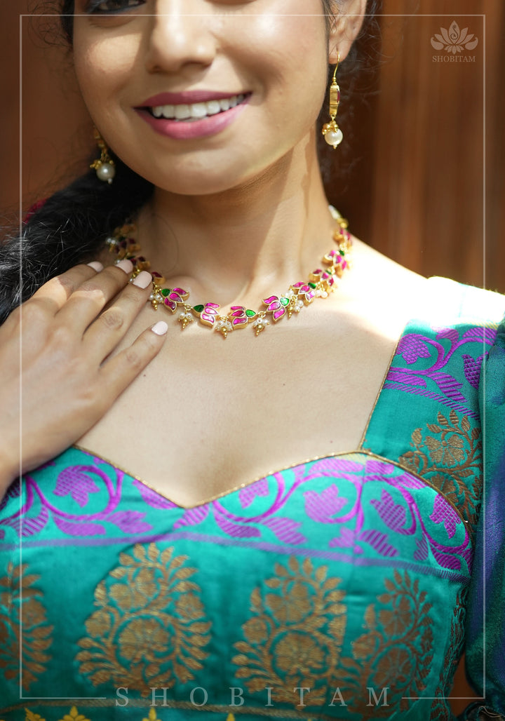 Teal brocade & pure rawsilk sweet heart neck blouse with sleeve detailing, Made to Order