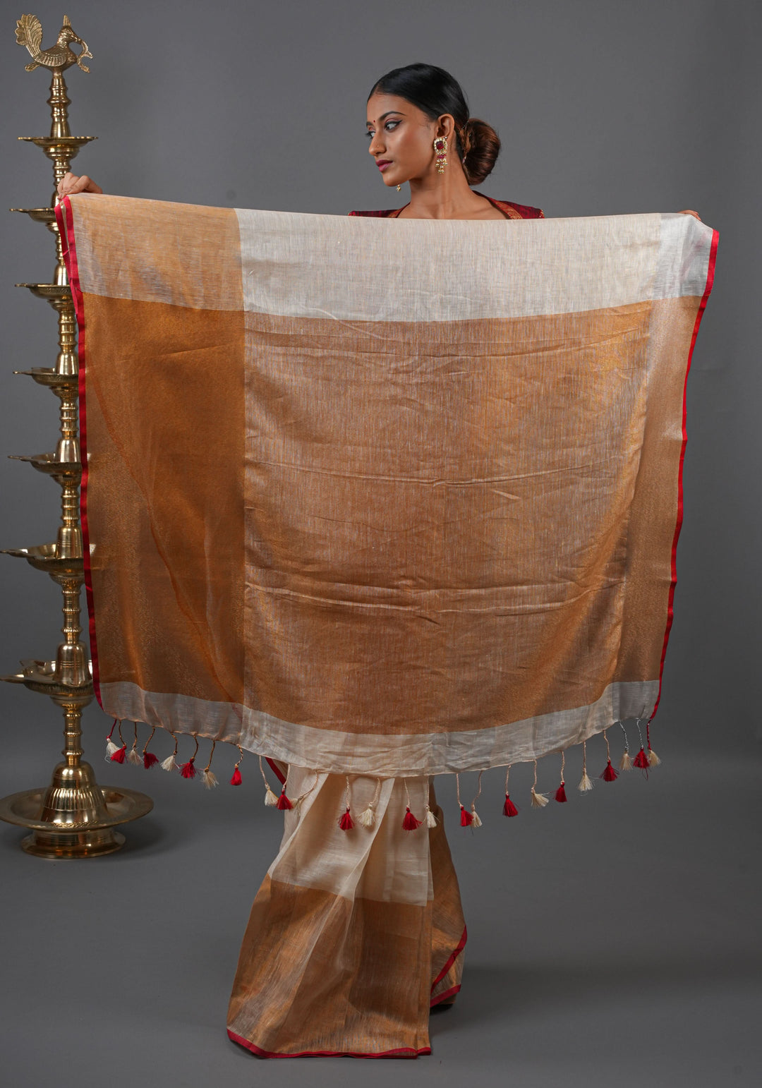 Ivory Ganga Jamuna Zari Border Pure Linen by Linen Saree