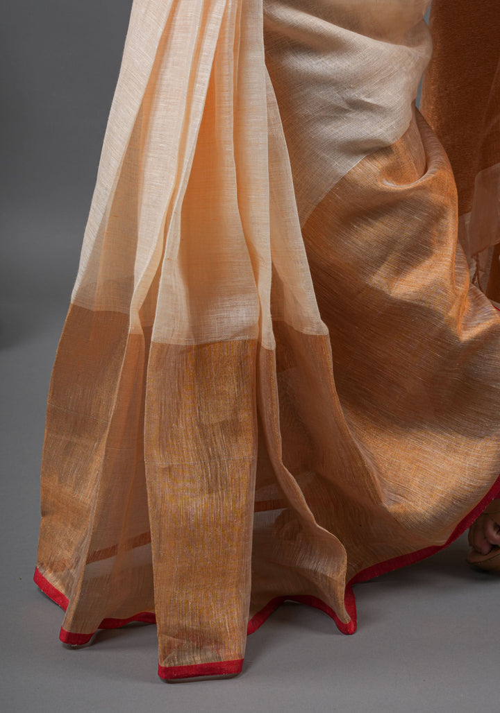 Ivory Ganga Jamuna Zari Border Pure Linen by Linen Saree