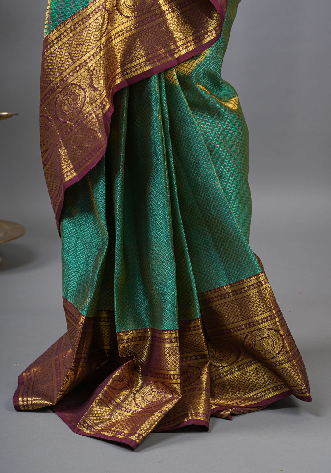 Brocade Kanjivaram Pure Silk Saree in Sea Green and Brown  | SILK MARK CERTIFIED