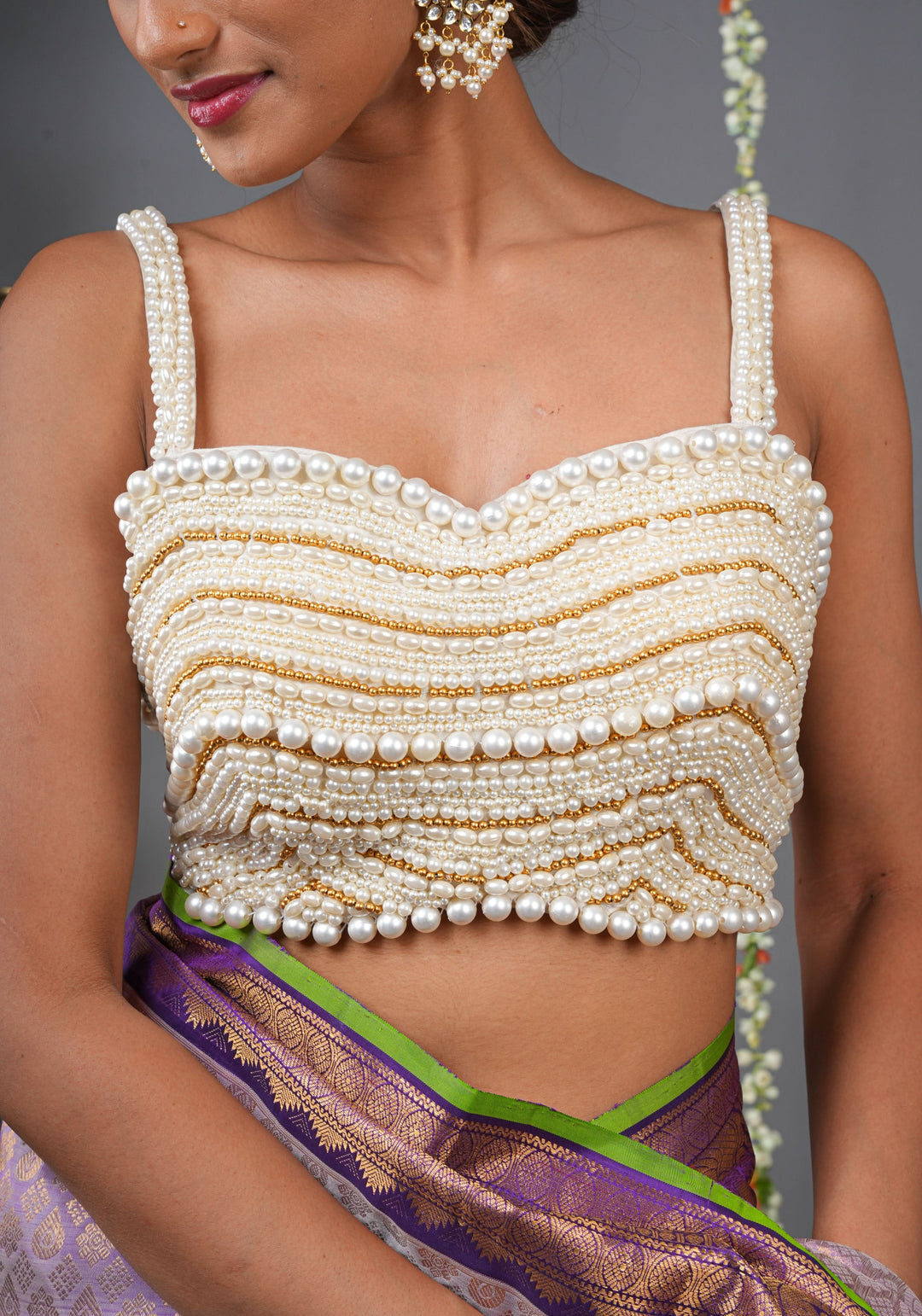 Made To Order: White  Heavy Pearl Beaded Sleeveless Blouse